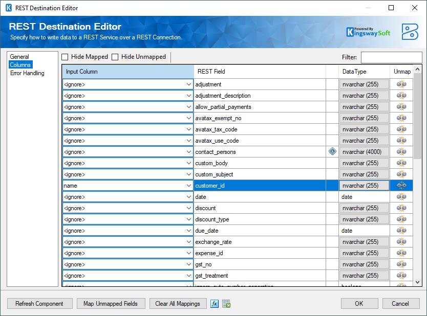 Zoho Books Destination - Columns